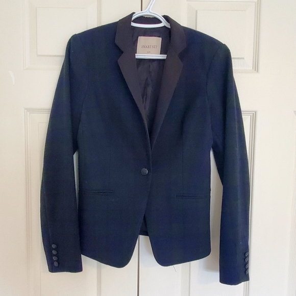 Smart Set Black/Navy/Green Gingham Blazer - Picture 3 of 8